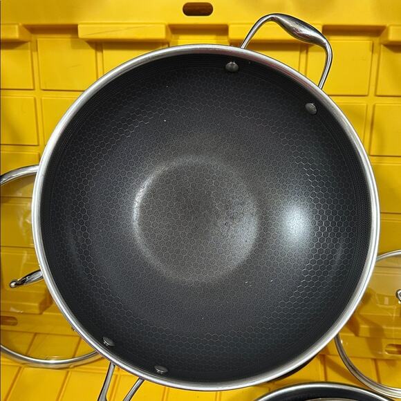 HEXCLAD 7-Piece Nonstick Stainless Steel Frying Pan Set 8 10 12- Lids Wok $600 - Picture 3 of 10